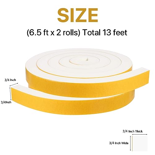 Air Conditioner Foam-2 Rolls, 3/4 Inch W X 3/4 Inch T Total 13 Feet L, Open Cell Foam Insulation Weather Seal Adhesive Foam Headband for Face Shield(6.5ft x 2 Rolls) - size: 3/4" (W) x 3/4" (T) x 13' (L)
