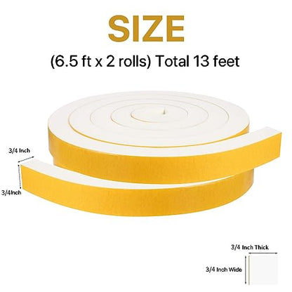 Air Conditioner Foam-2 Rolls, 3/4 Inch W X 3/4 Inch T Total 13 Feet L, Open Cell Foam Insulation Weather Seal Adhesive Foam Headband for Face Shield(6.5ft x 2 Rolls) - size: 3/4" (W) x 3/4" (T) x 13' (L)