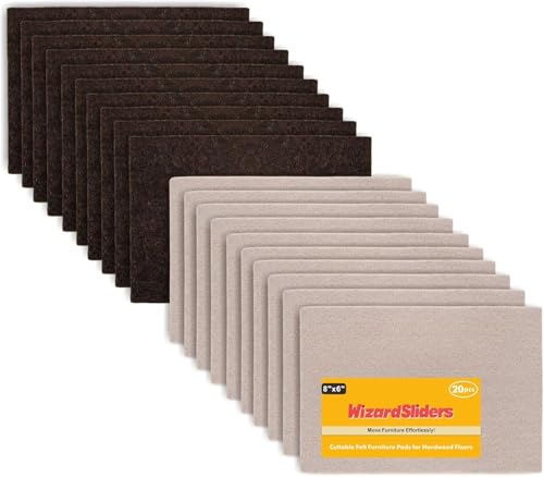 Felt Furniture Pads for Hardwood Floors, 20pcs 8" x 6" x 1/5" Cuttable Felt Pads Rectangular Furniture Movers, Wood Floor Protector for Furniture Cut into Any Shape, Beige & Brown - color: Beige+brown, size: 20pcs
