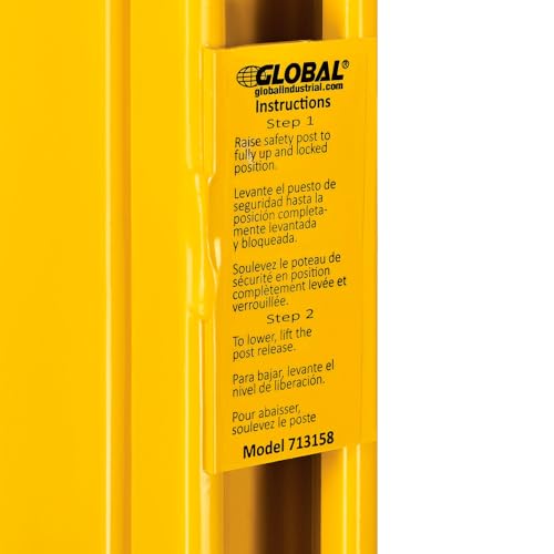 Global Industrial Steel Ladder Safety Post with Pull-Loop Handle, Yellow Powder Coated, 63"H, Automatic Locking Safety Bracket, For Easy Ingress and Egress Points