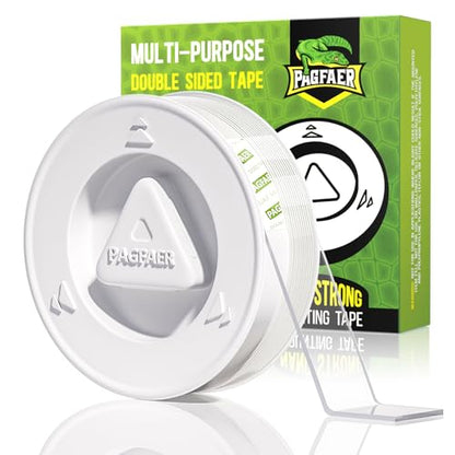 Double Sided Tape Heavy Duty, 16.4 FT Double Sided Mounting Tape, Clear & Tough Two Sided Nano Tape, Removable Picture Hanging Strips for Wall, Poster, Carpet, Balloon Home Outdoor