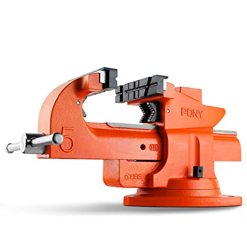 PONY Heavy Duty Bench Vise, 5-inch Jaw Width 7-inch Jaw Opening, 360-Degree Swivel Base with Anvil, Utility Combination Pipe Home Vise for Woodworking, One-Pair Vise Jaw Pad Included - style: 7-inch Jaw Opening
