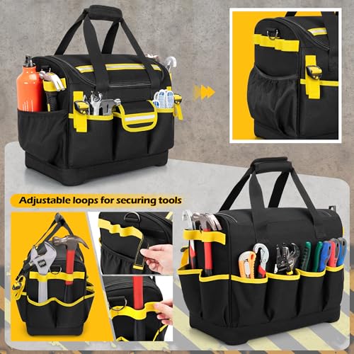 15-Inch Tool Organizer Bag with Hard Base, Heavy Duty Tool Box for Men, Tactical Electrical Work Bag for Electrician, Craftsman, Black
