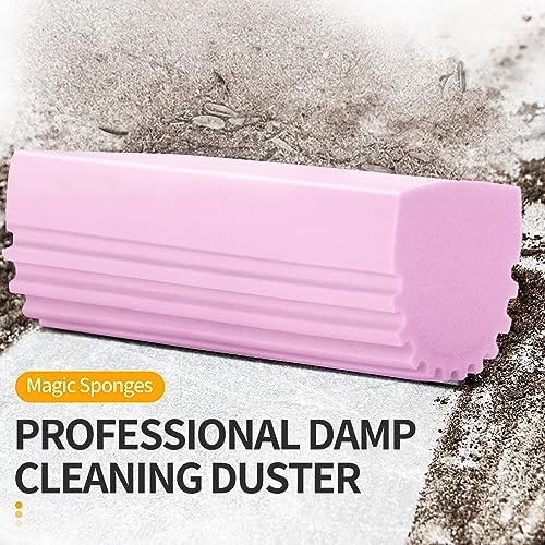 COBETE Damp Clean Duster Sponge,4pack Magic Sponge Eraser,Reusable Damp Dusting Sponge Household Cleaning for Blinds, Glass, Baseboards,Radiators,Window Track Grooves(Pink) - color: Pink