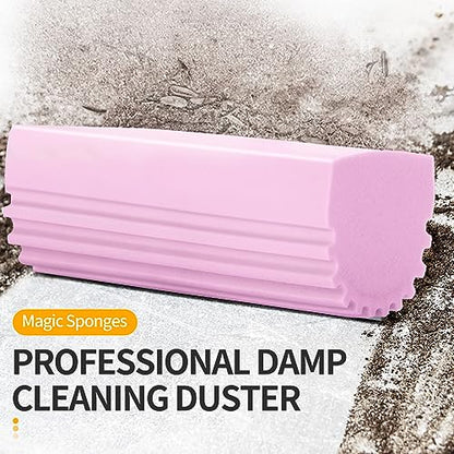 COBETE Damp Clean Duster Sponge,4pack Magic Sponge Eraser,Reusable Damp Dusting Sponge Household Cleaning for Blinds, Glass, Baseboards,Radiators,Window Track Grooves(Pink) - color: Pink