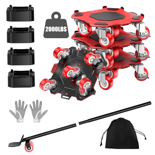 Upgraded Furniture Dolly Movers 5 Wheel Heavy Duty 2000LBS Capacity Carbon Steel Panel 360° Rotating Casters Furniture Slider for Sofa Refrigerator Piano (Red, 6in) - color: Red, size: 6in