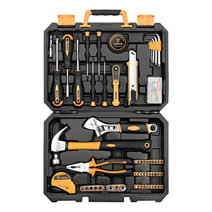 DEKOPRO 100 Piece Tool Set,General Household Hand Tool Kit,with Plastic Toolbox Storage Case for Handyman,Home Maintenance