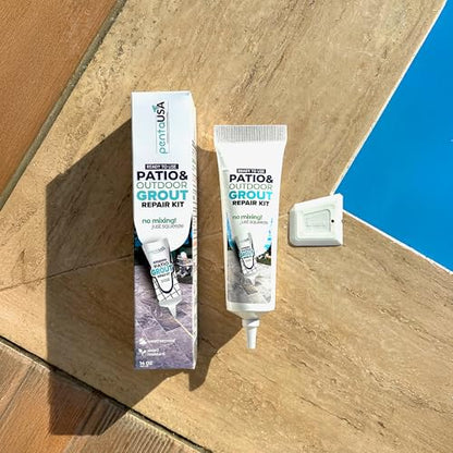 PentaUSA Outdoor Grout - Premixed Patio Grout in a Tube, Ready to Use Polymeric Sand for Pavers, Repairs Stone Joints, Driveways, Entryways, Gardens - Includes Grout Float (14oz / Natural Sand Color) - style: Outdoors