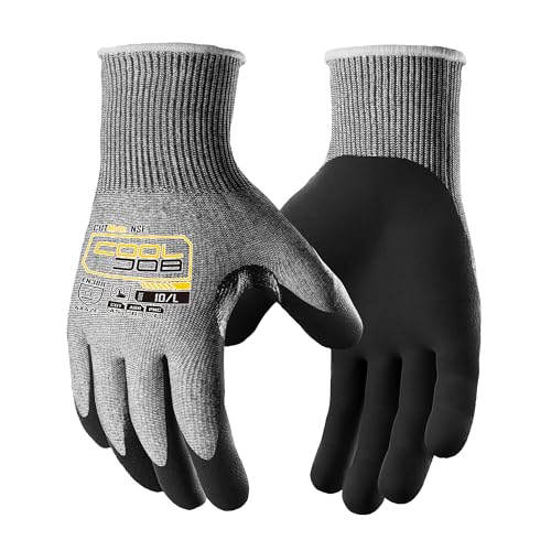 COOLJOB ANSI A5 Cut Resistant Gloves - 1/3/12 Pairs, Nitrile Rubber Dipped Safety Work Gloves for Men, Knife Proof with Grip Coating for Construction Warehouse Glass Wood Work, Grey Xlarge - size: X-Large, style: A5 Pack of 1