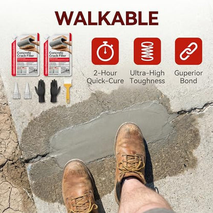 Concrete Crack Filler 4-Pack 4.4LB Grey, Self-Leveling High Elasticity Cement Sealant, Waterproof Repair Caulk for Driveway, Patio, Sidewalk, Garage, Basement– Professional-Grade Durability - style: 4 Pack/ 4.4LB