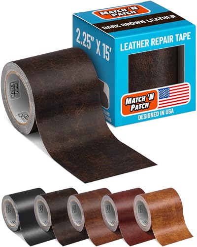 MATCH 'N PATCH Leather Repair Tape - Dark Brown (2.25 inch x 15 feet) - Realistic Faux Leather Patches for Couch, Sofa, Upholstery, Car Seats & Other Furniture, Vinyl Repair Kit, Self Adhesive Patch - color: Dark Brown, size: 2.25" x 15'