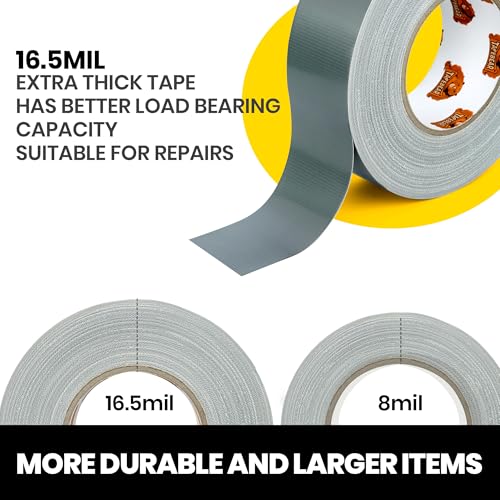 TAPEBEAR 16.5mil Thick Silver Duct Tape Heavy Duty 1.88" x 105FT, Strong Tough Utility Ducting Tape Waterproof, No Residue, Flexible, Hand Tear Binding Tape for Bundle, Patch, Protect & Repair - color: Silver