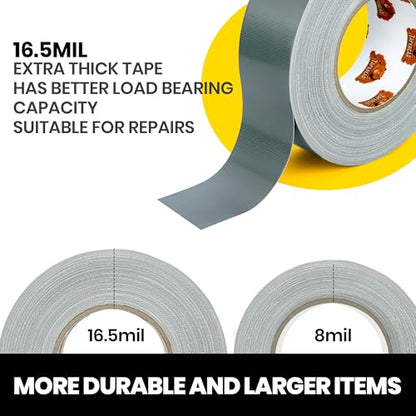 TAPEBEAR 16.5mil Thick Silver Duct Tape Heavy Duty 1.88" x 105FT, Strong Tough Utility Ducting Tape Waterproof, No Residue, Flexible, Hand Tear Binding Tape for Bundle, Patch, Protect & Repair - color: Silver