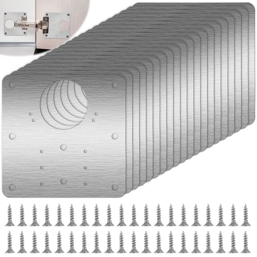 20 Pcs Cabinet Hinge Repair Plate, Stainless Steel Door Hinge Repair Plate Kit Metal Large Fix Board Replacement Kit with Screws for Kitchen Cabinet, Cupboard Doors and Furniture