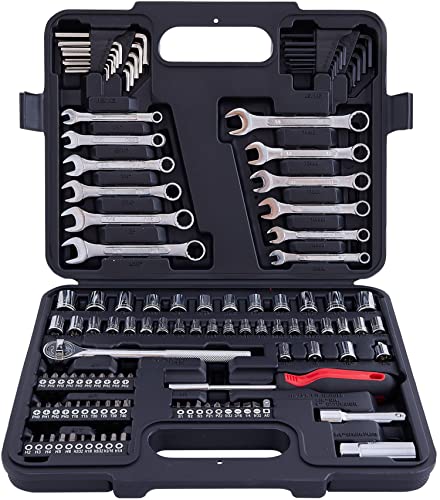 MECHMAX 121 Piece Mechanic Tool Set, 1/4 & 3/8 Inch Drive Metric & Standard Socket Wrench Kit, for General, Home, Car, Mechanics, Automotive Repair Tool Kit and as A Gift - style: 121 Piece