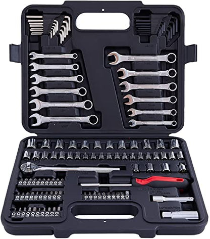 MECHMAX 121 Piece Mechanic Tool Set, 1/4 & 3/8 Inch Drive Metric & Standard Socket Wrench Kit, for General, Home, Car, Mechanics, Automotive Repair Tool Kit and as A Gift - style: 121 Piece