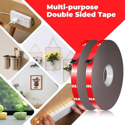 Double-Sided Tape Heavy Duty, Foam Mounting Sticky Tape (1 Roll, 0.4 In x 16.4 FT), Two Sided Strong Adhesive Gel Tape for Wall, Narrow Tape Strips for Home Office Decor, DIY Craft, LED Strip Light