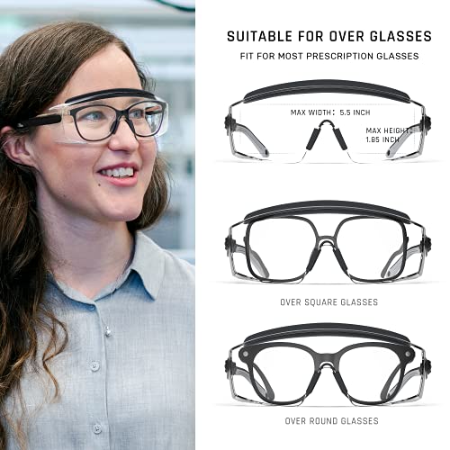 Anti Fog Safety Glasses Safety Goggles Over Glasses Protective Glasses with Anti Scratch Lenses Adjustable - color: 2 Pack (Black + White)