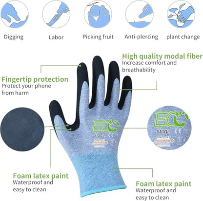 7 Pairs Women Gardening Gloves, EN388 2131X Outdoor Protective Work Gloves with Breathable Micro-Foam Coating for Gardening, General Purpose, Courtyard, 3 Purple + 3Blue +1 Grey - size: Medium