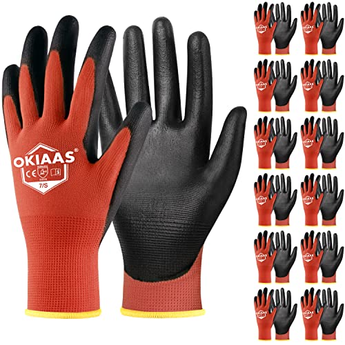 OKIAAS Men's Lightweight Construction Gloves with Grip, 12 Pairs, Red, Small - color: Red (12 Pairs), size: Small