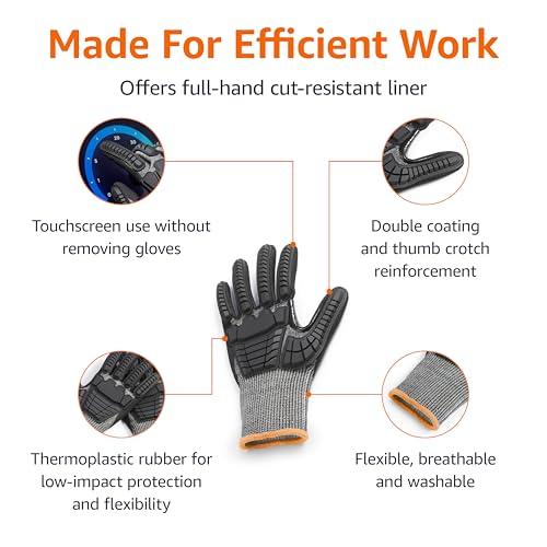 Amazon Basics Impact Protection Work Gloves, Cut Level A2, ANSI Level 4 Abrasion, Sandy Nitrile Palm, Touchscreen Compatible, Machine Washable, XXXS, Black - size: Xxxs