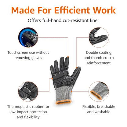 Amazon Basics Impact Protection Work Gloves, Cut Level A2, ANSI Level 4 Abrasion, Sandy Nitrile Palm, Touchscreen Compatible, Machine Washable, XXXS, Black - size: Xxxs
