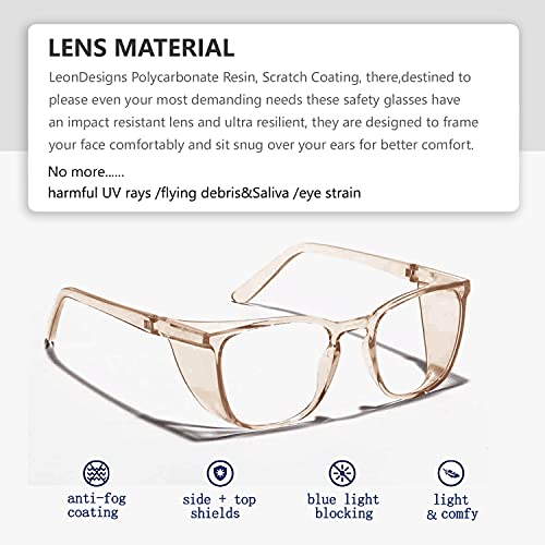 Anti-Fog Safety Glasses for Women | ASIN Z87.1 Safety Glasses for Men | Blue Light Blocking Safety Goggles (Square coffee) - color: Square Coffee