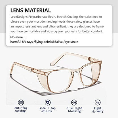 Anti-Fog Safety Glasses for Women | ASIN Z87.1 Safety Glasses for Men | Blue Light Blocking Safety Goggles (Square coffee) - color: Square Coffee