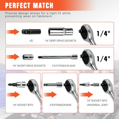 53 Pieces Socket Wrench Set Drive Socket Set with 1/4 Inch Ratcheting Wrench Plastic Toolbox Storage Case for Automotive Repair And Home Use - color: Gjx53s