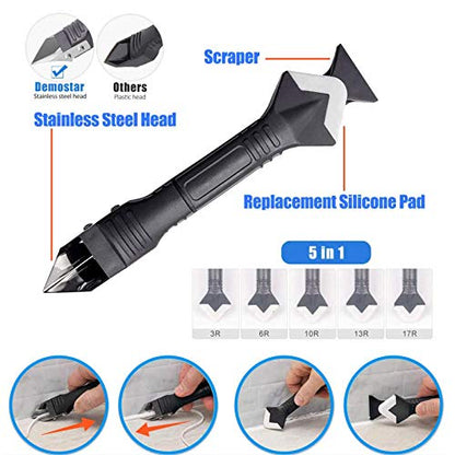 32PCS Caulking Tools, Silicone Caulking Finishing Tool Kit(stainless steelhead), Reuse and Replace 5 Silicone Pads, Sealant Caulk for Kitchen Bathroom Window, Sink Joint