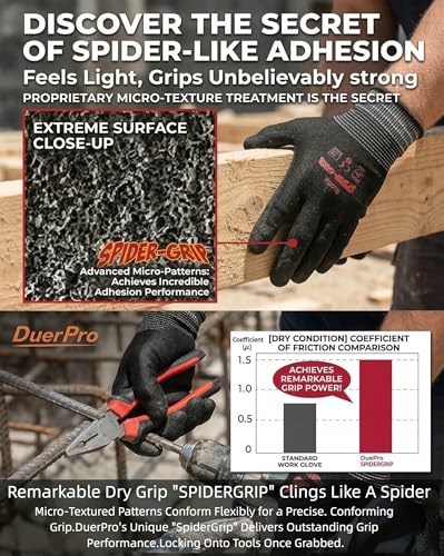 Coated Work Gloves Smartphone-Compatible High-Gauge Construction Moving Warehouse Work DIY Gardening SPIDER-GRIP - size: Medium