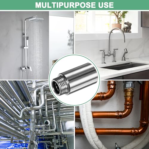 M METERXITY Shower Head Extension Arm, Stainless Steel G1/2 Male to Female Extension Pipe Fitting Adapter with PTFE Thread Seal Tape for Shower/Faucet, Pipe Plumbing Coupler 1.97"/50mm 2-Pack - size: 2"/50mm