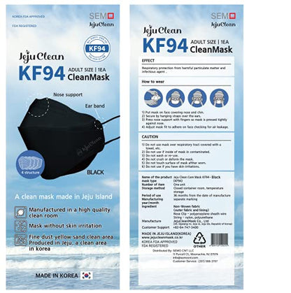 Premium Filters (KF94 Certified) Face Mask (Made in Korea) Respirators Protective Disposable Safety Dust Covers (Adults) Individual Package (Black) 10 Pack, Medium