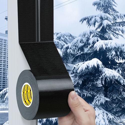 Cloth Duct Window Seal Strip Tape for Winter, 2.75in x 66FT, Weather Stripping Sealing Insulation Tape for Windows and Door, Easy Tear Sealer Draft Blocker Black - color: Black, size: 2.75inch x 66FT