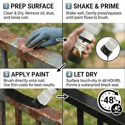Black 2-in-1 Rust Converter & Touch Up Paint, 6.35 Fl oz, Rust Inhibitor & Anti-Rust Coating for Metal, Automotive, Chassis, UV Resistant - color: Metallic Black