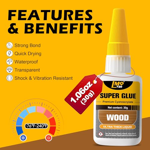 Wood Super Glue Liquid, Clear Instant Cyanoacrylate Adhesive for Wood Crafts Repair Woodworking, All Purpose CA Glue for Shoe Ceramic Plastic Leather Glass Model Metal Pottery Aquarium Porcelain Stone - size: 1oz-Thick
