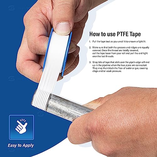 Supply Giant I33 PTFE Thread Seal Tape for Plumbers, White 1/2 Inch x 520 Inch, Single (Pack of 4) - size: 520" (Pack of 4), style: Pack of 1