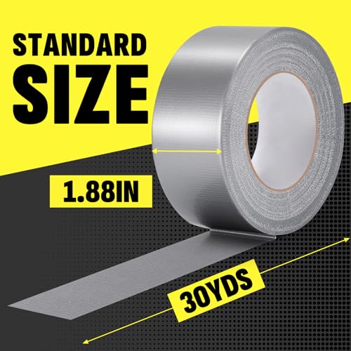 24 Pack Duct Tape Heavy Duty Waterproof, Silver Duct Tape Bulk 1.88 Inch X 90 Ft, Strong No Residue,Tear by Hand,Multi-Use for Indoor & Outdoor Repairs, Industrial, Professional Use