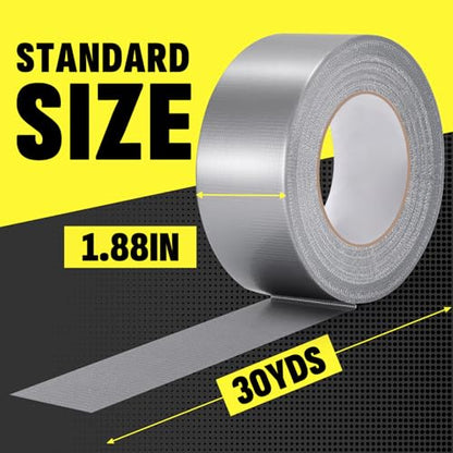 24 Pack Duct Tape Heavy Duty Waterproof, Silver Duct Tape Bulk 1.88 Inch X 90 Ft, Strong No Residue,Tear by Hand,Multi-Use for Indoor & Outdoor Repairs, Industrial, Professional Use