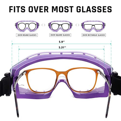 UKNOW Safety Goggles Over Glasses - Anti-Fog Clear Lens - ANSI Z87.1 Certified Eye Protection for Lab Work, Industrial Use - color: Violet