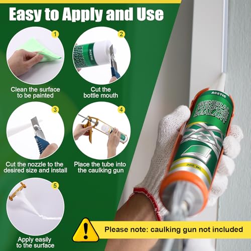2 Pack Clear Silicone Sealant Caulk, 10.1 oz 100% Waterproof Silicone Sealant Adhesive Clear Caulk Tool for RV Marine Home Window Roof Door Kitchen Bathroom Bathtub Shower Auto Leakproof Seal