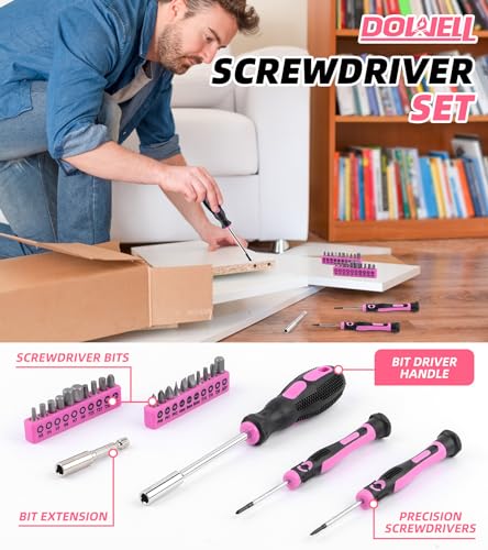 DOWELL Pink Tool Kit 140PCS for Women, Girls, Ladies, Household Tool Set with 14” Tool Bag - size: 140PCS