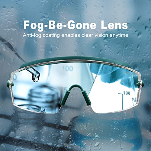 UKNOW Safety Goggles Over Glasses, Anti Fog Safety Glasses with Clear Wraparound Lens, ANSI Z87.1 Protective Eyewear - color: Peacock Teal