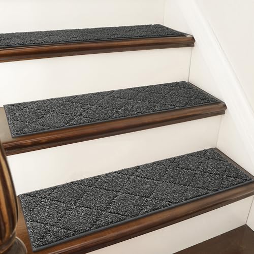 COSY HOMEER Edging Stair Treads Non-Slip Carpet Mat 28inX9in Indoor Stair Runners for Wooden Steps, Edging Stair Rugs for Kids and Dogs, 100% Polyester TPE Backing (4pc, Black) - color: Black, size: 28 X 9 Inches (4 Pieces)