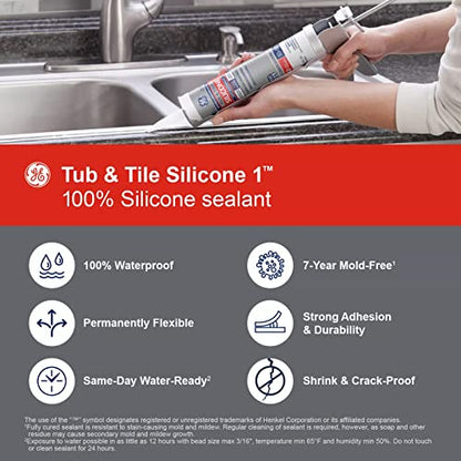GE Sealants & Adhesives GE612 Tub & Tile Silicone 1 Sealant, 10.1oz, Clear (Pack of 3) - size: 10.1oz (Pack of 3)
