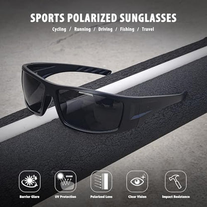 Polarized Sports Sunglasses for Men Women Unbreakable Frame Cycling Fishing Wrap Around Sunglasses UV400 Protection - color: 1-black Frame/Gray Lens
