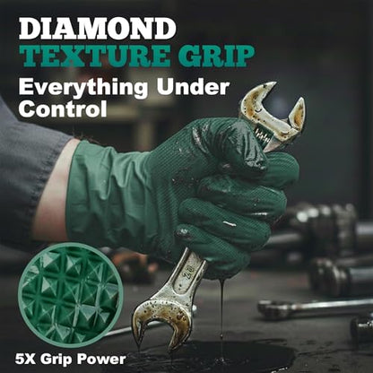 TitanFlex Heavy Duty Industrial Nitrile Gloves with Raised Diamond Texture, 8-mil, Latex Free (Green/Dark Green/Yellow) - color: 04 Dark Green (50ct), size: Small