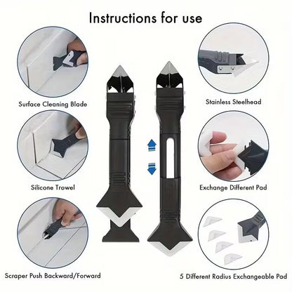 Silicone Caulking Tools-3 in 1 Sealant Finishing Tool Grout Remove Scraper Caulk Remover Glass Glue Angle Scraper for Bathroom,Kitchen,Floor,Window,Sink Joint,Frames Seal(9pcs/set)
