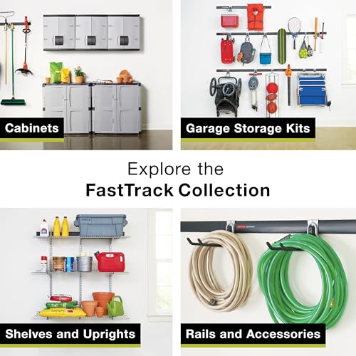 Rubbermaid 24-Piece FastTrack Garage Wall-Mounted Storage Kit, 6 Rails and 18 Hooks, Black, for Home/House/Tool/Sports/Equipment/Utility Purposes - size: 6 Rails, 18 Hooks