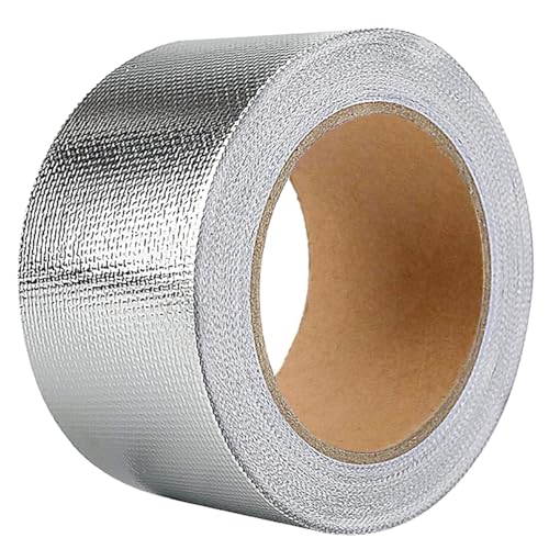 Glass Fiber Cloth Aluminum Foil Tape, 3.18 inch Professional Insulation High Temperature Duct Tape Withstand 80°C to 100°C, Reinforced, for HVAC, Repair, Pipe Sealing - color: Grid Pattern Silver, size: 3.18 inch width x 82 feet